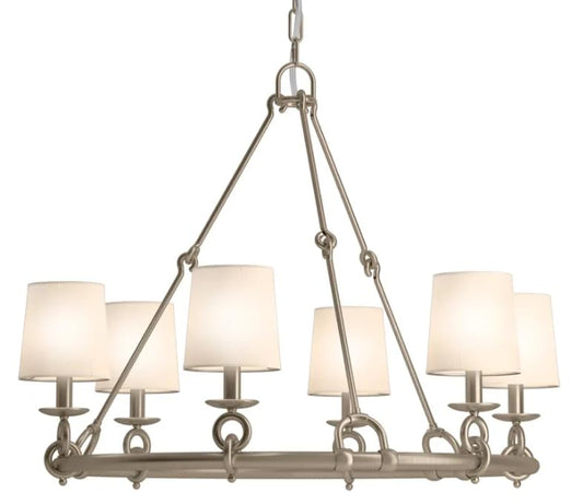 Kohler Terret 6-Light Chandelier, English Country, Brushed Nickel & White