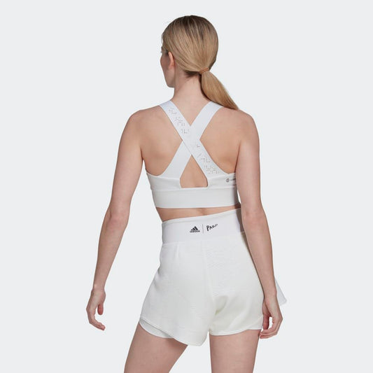 adidas Parley London Women's Tennis Crop Tank White Impact Yellow XS