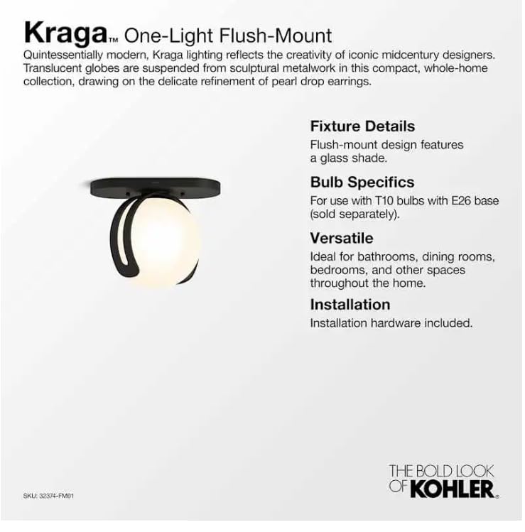 Kohler Kraga 32374-FM01-2PL 14in 1 Light Flush Mount Ceiling Light Polished