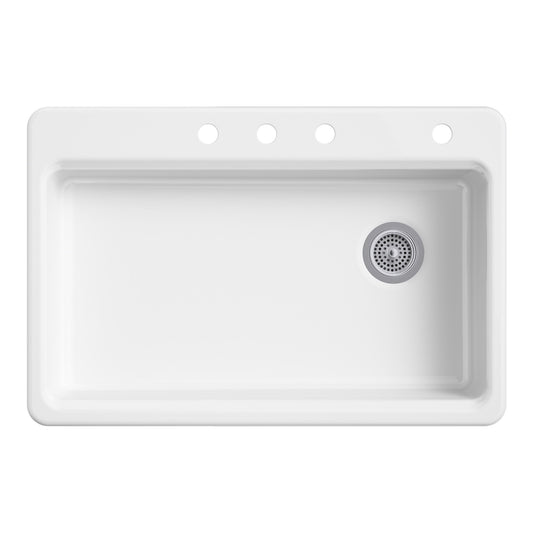 Kohler Riverby K-8689-4-FF Top Mount Cast Iron Kitchen Sink Sea Salt 4 Holes