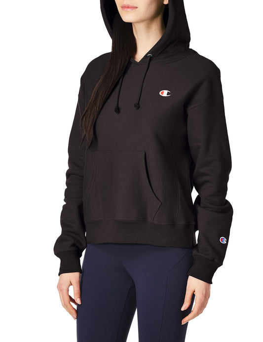 Champion Women's Black Hoodie Large C Logo Sweatshirt Cotton Casual Wear