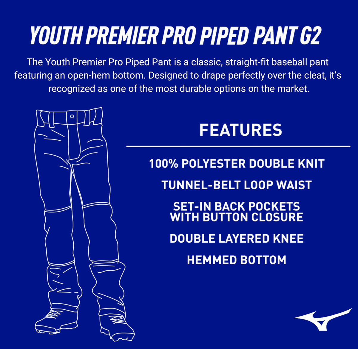 Mizuno Youth Select Pro G2 Baseball Pants, White/Royal, XX-Large