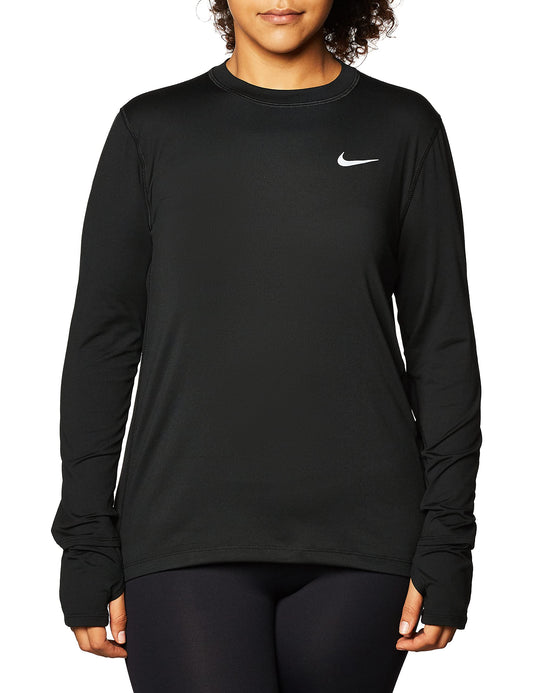 Nike Womens Element Long Sleeve Crew Shirt Black Silver 2XL