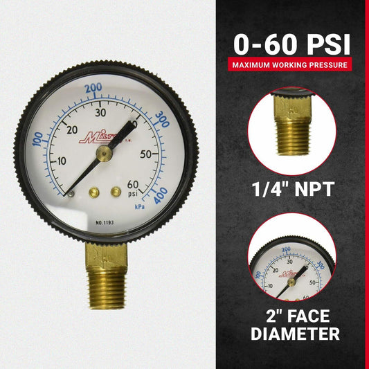 Milton Brass Pressure Gauge 1/4" NPT 0-60 PSI, Dial Gauge 1193