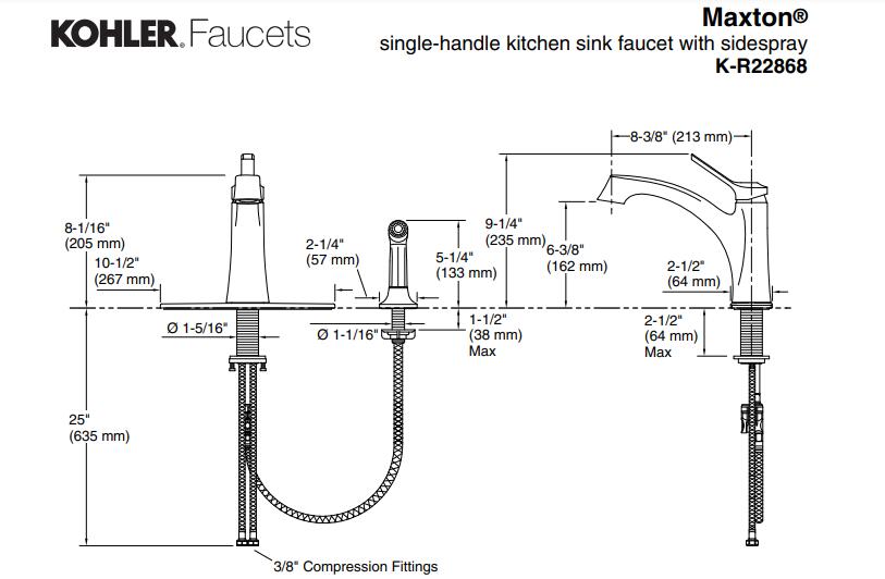 Kohler Maxton R22868-VS Single-Handle Low-Arc Kitchen Faucet with Side-Spray