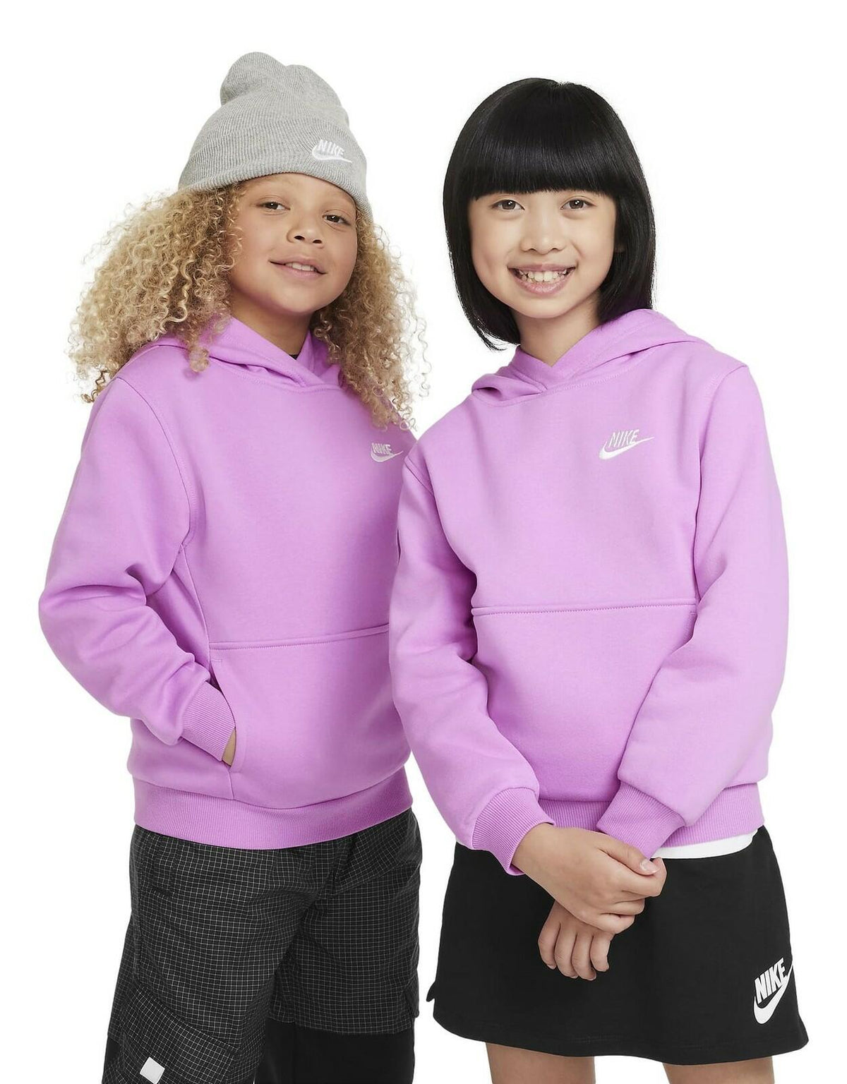 Nike Kids Club Fleece Hoodie Small Rush Fuchsia White Sweatshirt