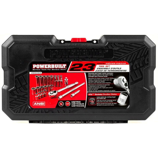 Powerbuilt 940368 Mechanics Tool Set (23 Piece) Dr. 12 Pt. Metric Standard