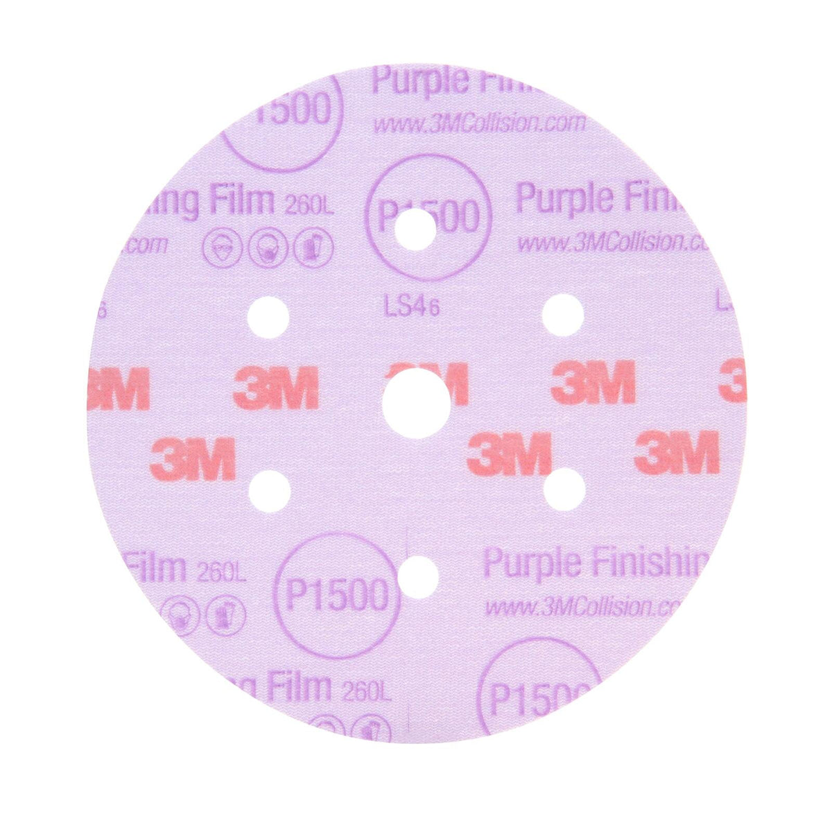 3M Hookit Purple 260L Finishing Film Disc 6 in 30768 Dust-Free Sanding