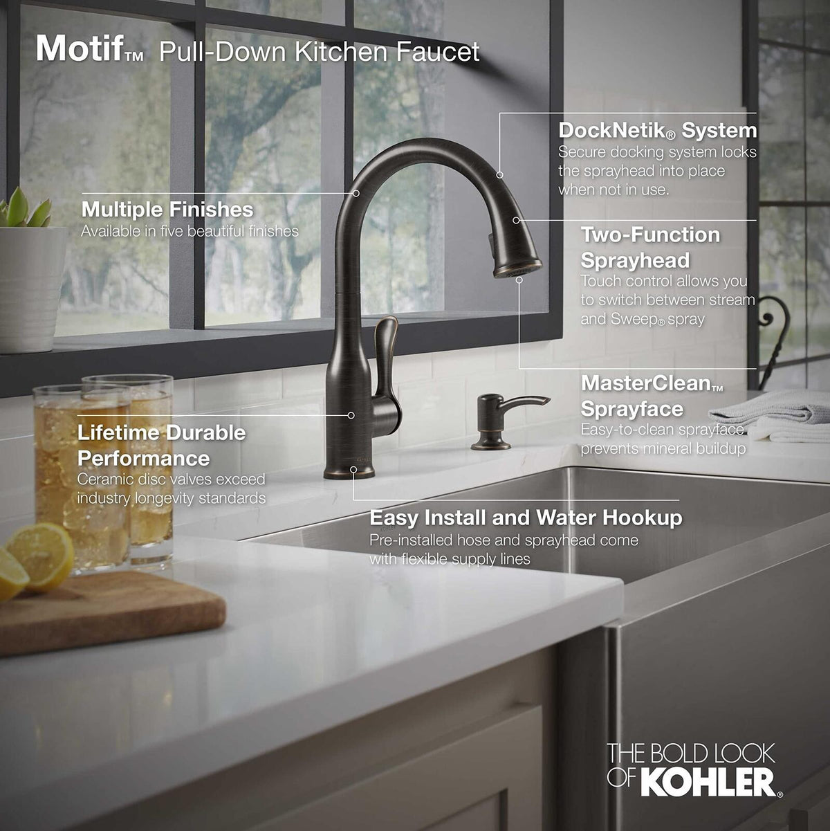 Kohler Motif Kitchen Faucet with Pull-Down Sprayer & Soap Dispenser, Chrome
