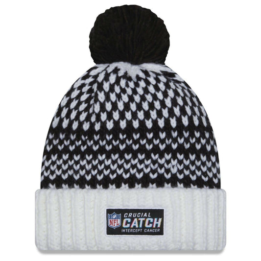 Era Patriots Knit Hat NFL Crucial Catch Cuffed Pom Black/White One Size
