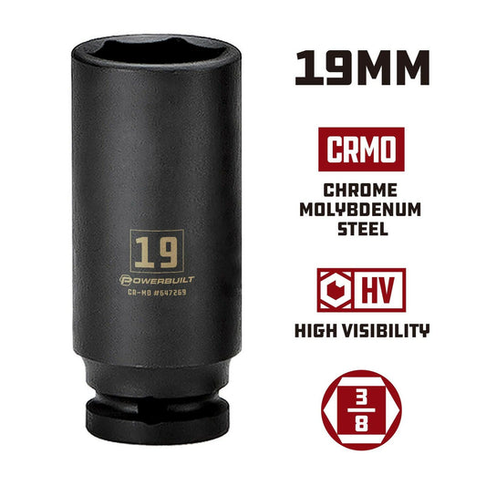 Powerbuilt 3/8-Inch Drive 6 Point Metric Deep Impact Socket 19mm - 647269