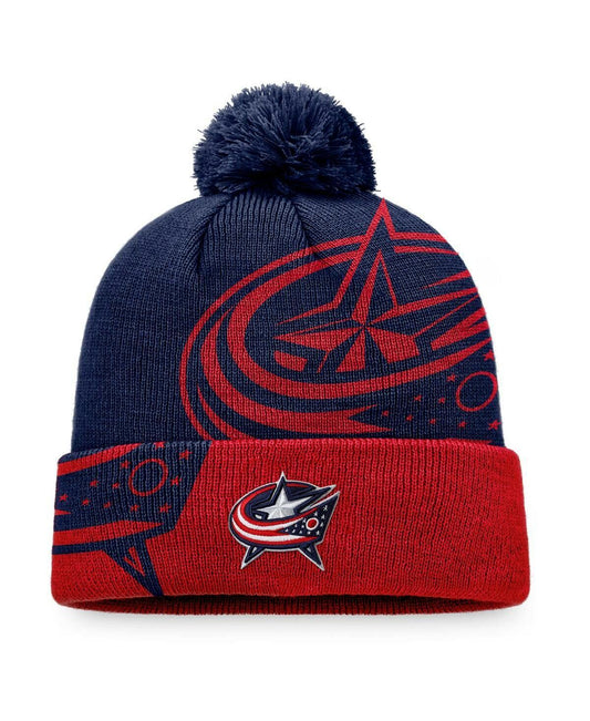 Fanatics Men's Branded Navy/Red Columbus Blue Jackets Block Party Cuffed Knit Hat with Pom Size One Size Oz