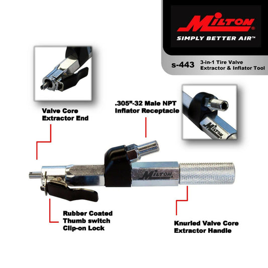 Milton S-443 3-in-1 Tire Valve Extractor Inflator Installation Tool