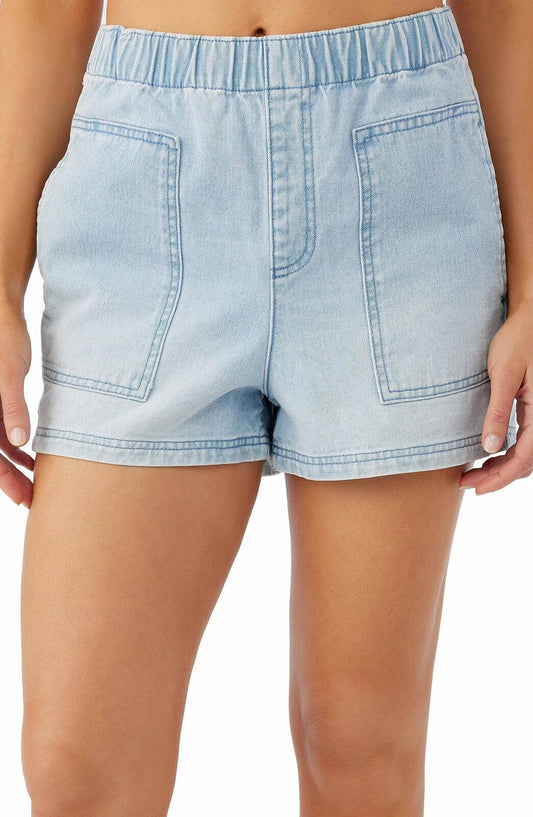 O'Neill Women's Sonnet Denim Shorts XL, Light Indigo Bleach, Elastic Waist