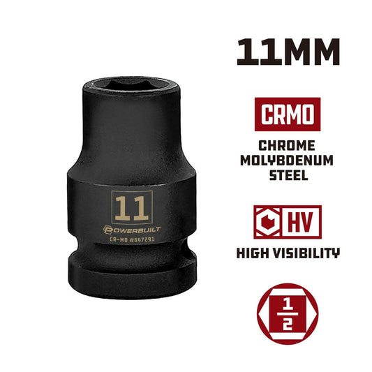 Powerbuilt 642791 11mm Impact Socket 1/2" Drive 6-Point Metric Cr-Mo