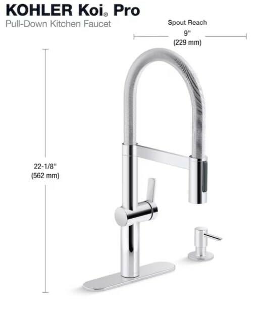 Kohler Koi S83050520 Pull Down Kitchen Faucet Chrome Semi Professional w/Soap