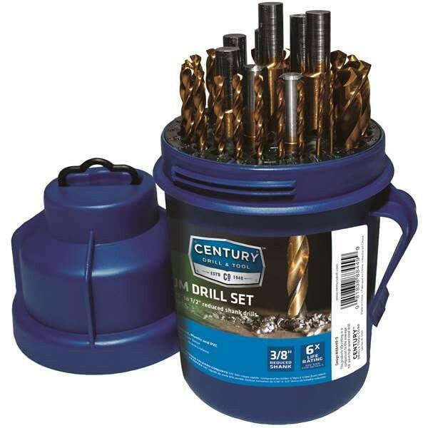 Century 88449 29pc Titanium Drill Bit Set 1/16"-1/2" 135° 3/8" Shank