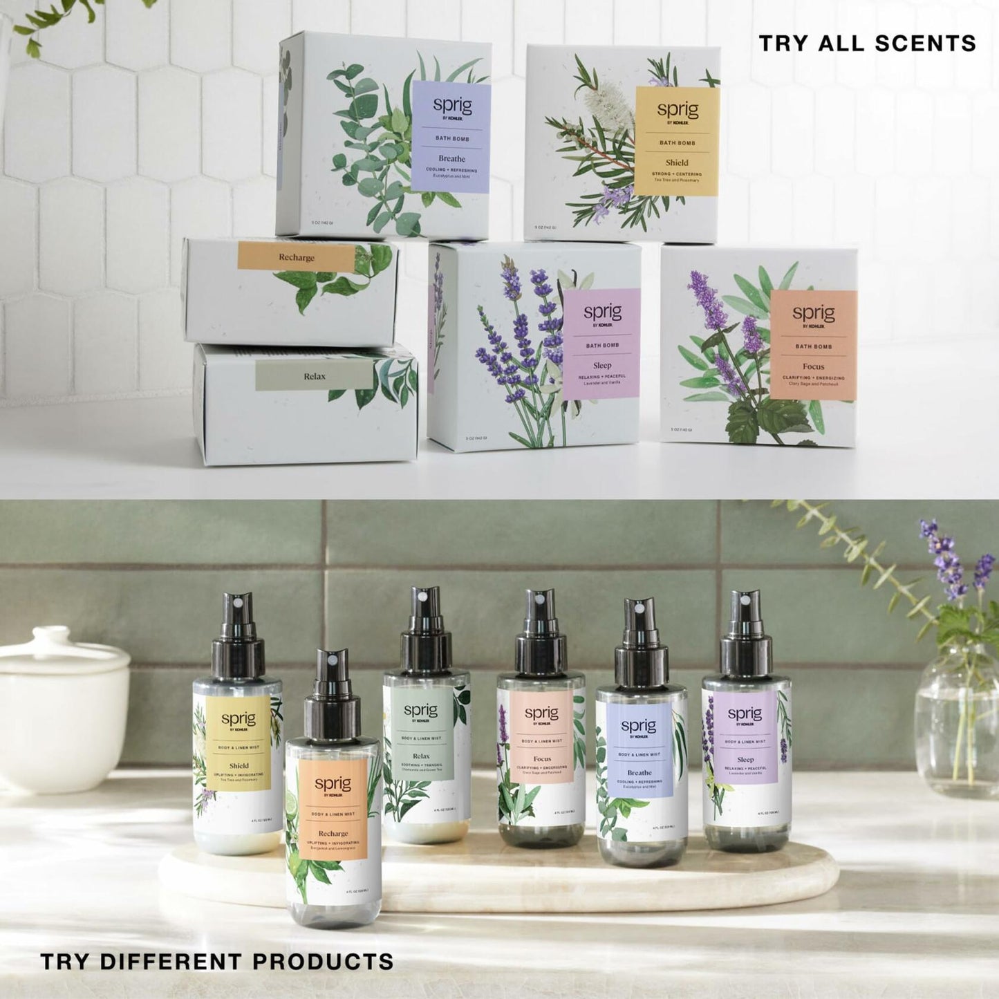 Sprig by Kohler Breathe Aromatherapy Candle with Eucalyptus and Mint, 100% Natural Soy-Coconut Wax, Cooling and Refreshing Scent, Gift for Holidays, 8 oz