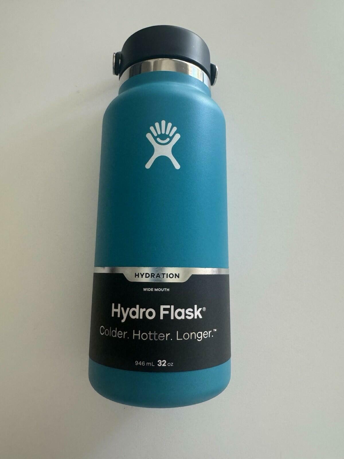 Hydro Flask 32 oz Wide Mouth Water Bottle Flex Cap Blue Used Dent