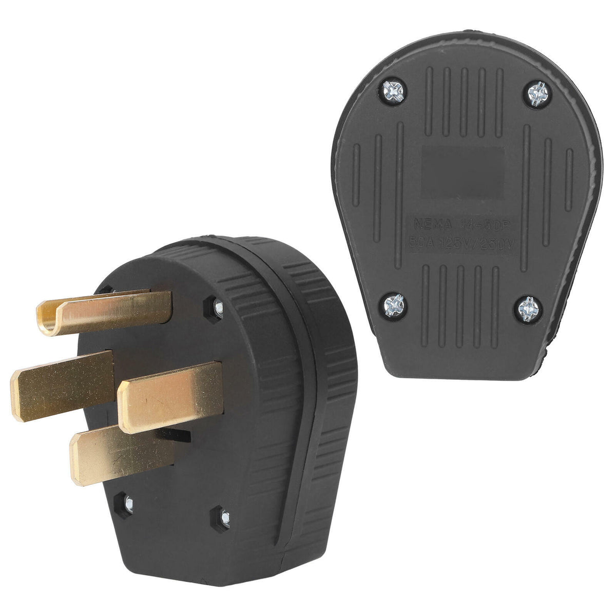 NEMA 14-50P 50A 125/250V 4-Prong Replacement Plug Angle Plug Range RV EV Black
