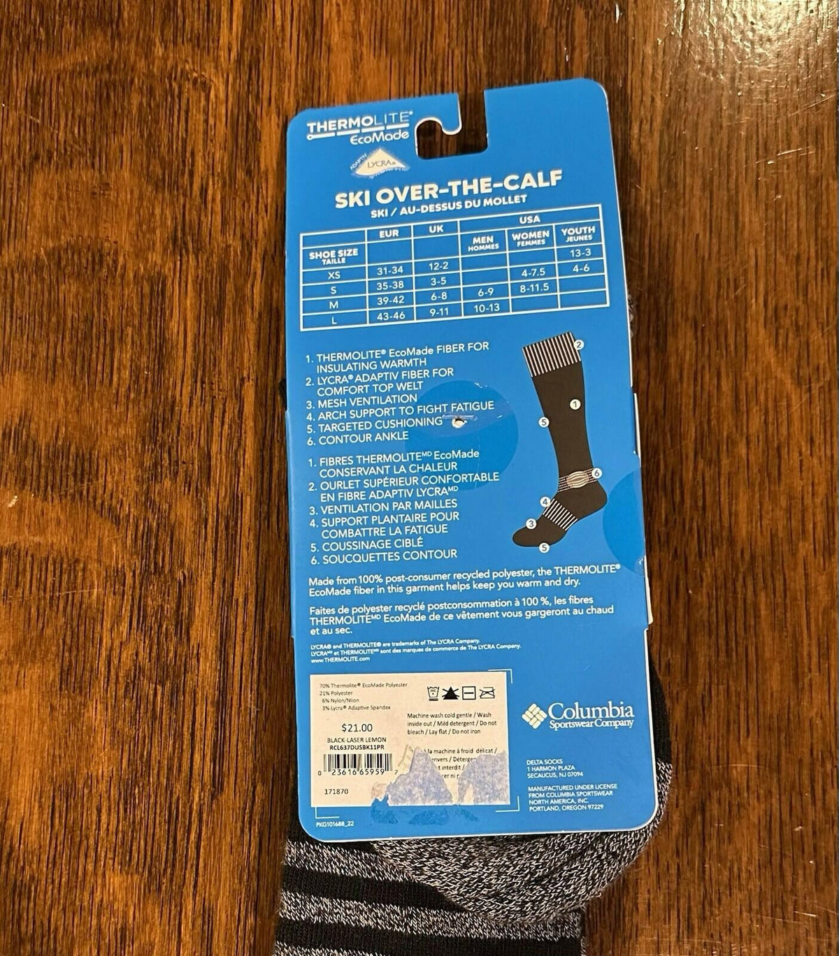Columbia Ski Socks Over The Calf Medium Blue Thermolite Winter Performance