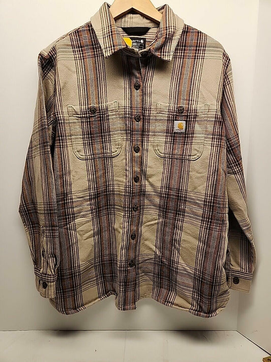 Carhartt Women's Plaid Shirt Jacket Heavyweight Twill Relaxed Fit Mid-Length L