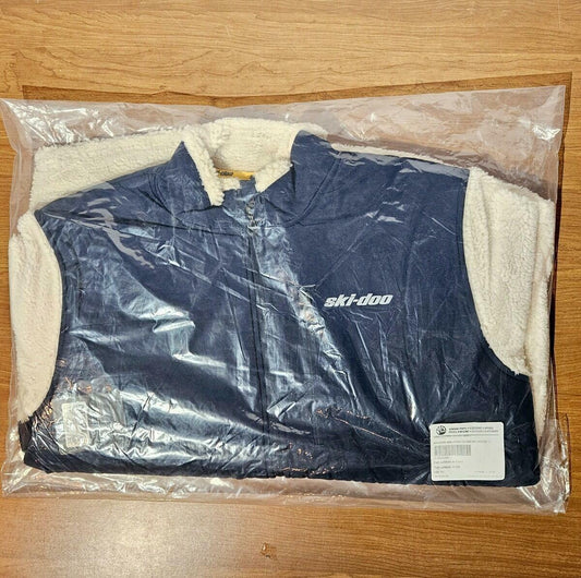 Ski-Doo Men's Large Teddy Fleece Full-Zip Jacket Ivory Navy Winter Coat