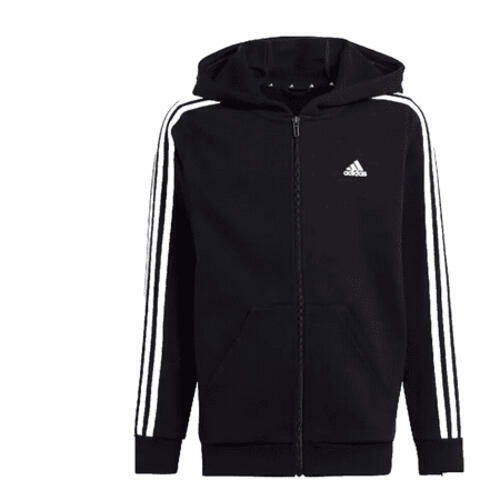 adidas Girls 3-Stripe Full-Zip Hooded Fleece Jacket Black Size M 10-12