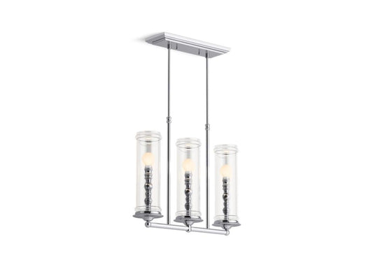 Kohler Damask 23344-CH03-CPL 3 Light Linear Chandelier Polished Chrome Glass
