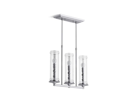 Kohler Damask 23344-CH03-CPL 3 Light Linear Chandelier Polished Chrome Glass