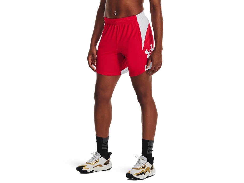 Under Armour Women's Baseline 6" Basketball Shorts Red White Medium