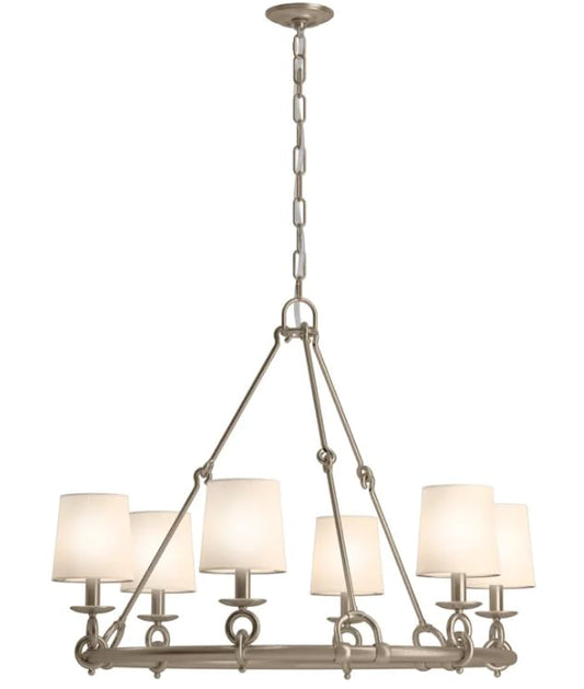 Kohler Terret 6-Light Chandelier, English Country, Brushed Nickel & White
