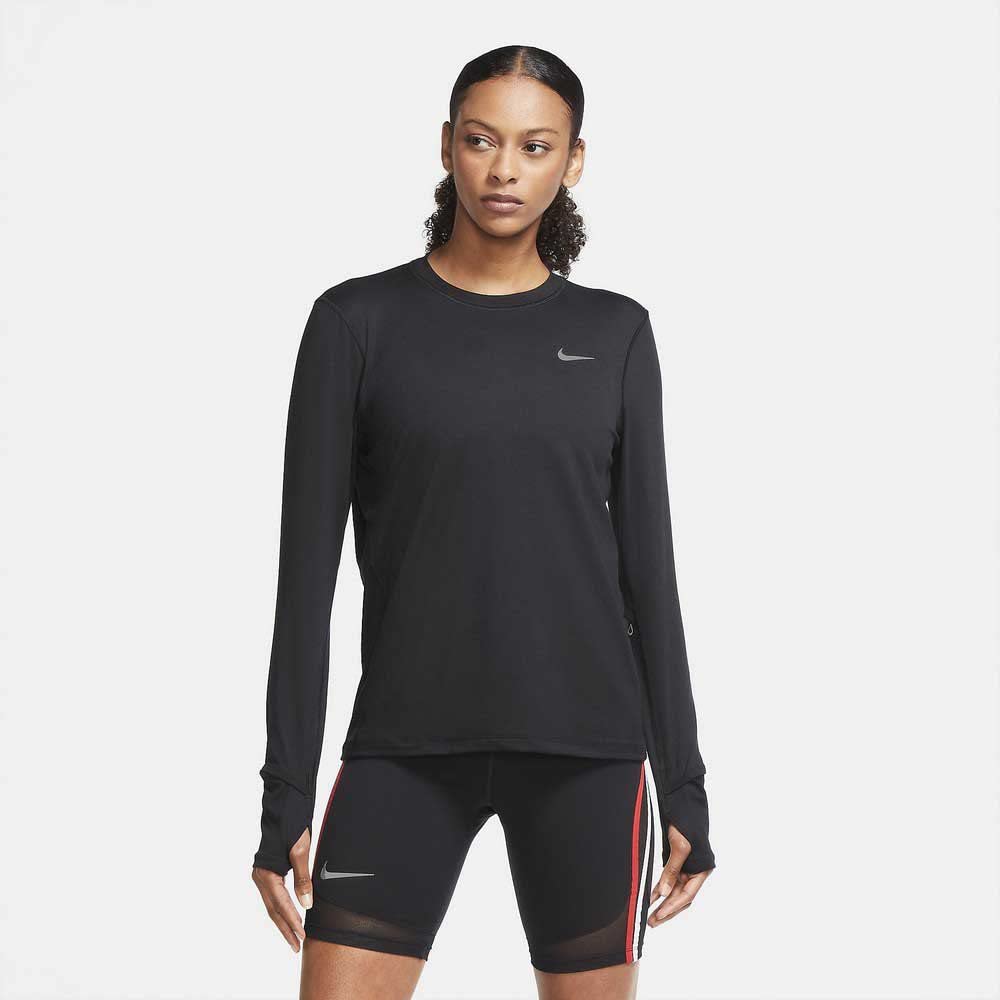 Nike Womens Element Long Sleeve Crew Shirt Black Silver 2XL