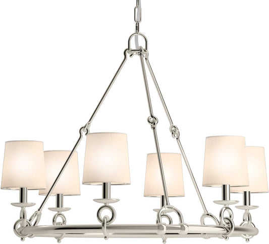 Kohler Terret 6-Light Chandelier, 36in Wide, Polished Nickel Damp Rated