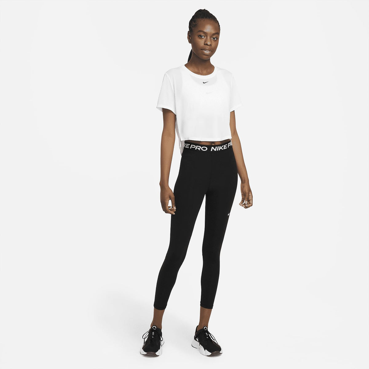 Nike Women's Cropped Dri-FIT Athletic Top White Workout Training Shirt Polyester