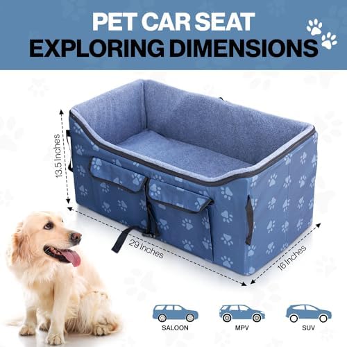 Elite Edge Booster Car Seat for Dogs Up to 55 lb Large Pet Travel Bed Carrier
