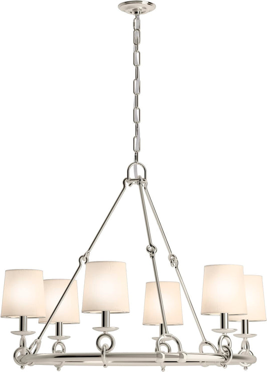 Kohler Terret 6-Light Chandelier, 36in Wide, Polished Nickel Damp Rated