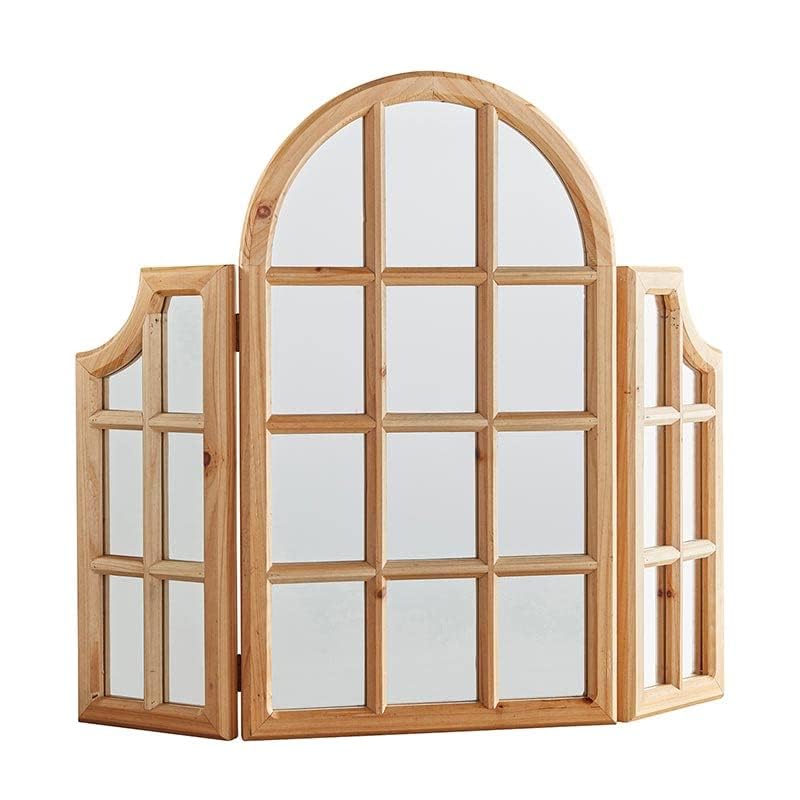 47th & Main Rustic Tri-Fold Wood Accent Mirror 24x31 for Home Decor
