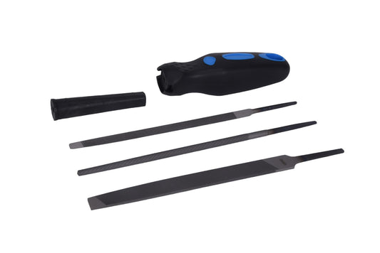 Century Drill & Tool 72470 4-Piece Hand File Set Mill Round Taper w/ Handle
