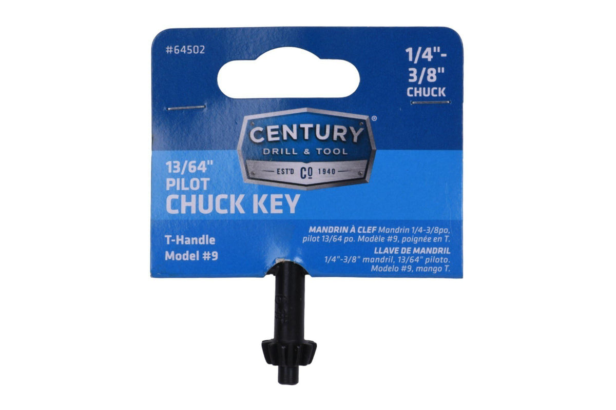 Century 64502 #9 T-Handle Drill Chuck Key 1/4" Pilot Replacement Tool