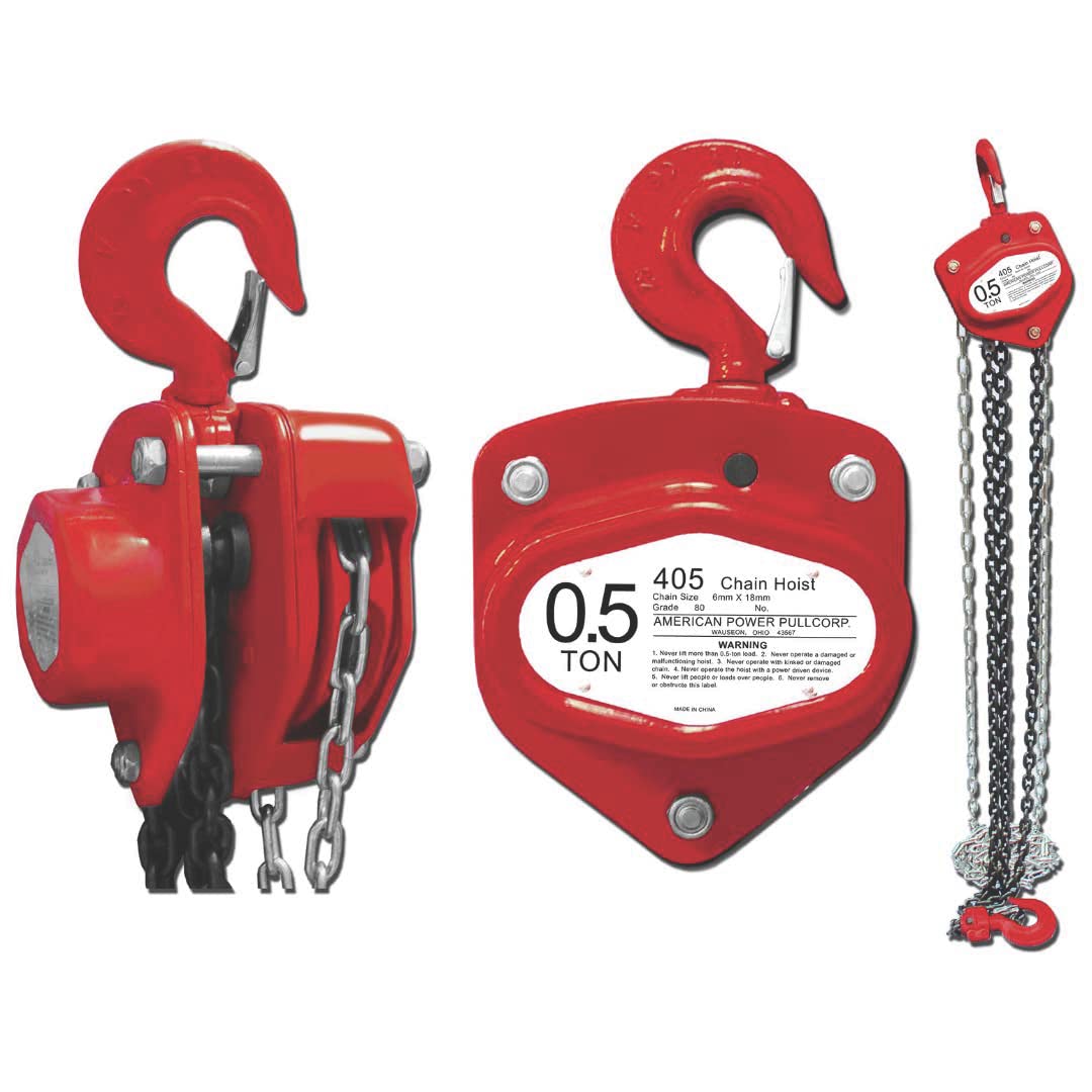 American Power Pull 405 Chain Block 1/2-Ton Lift with Safety Hooks