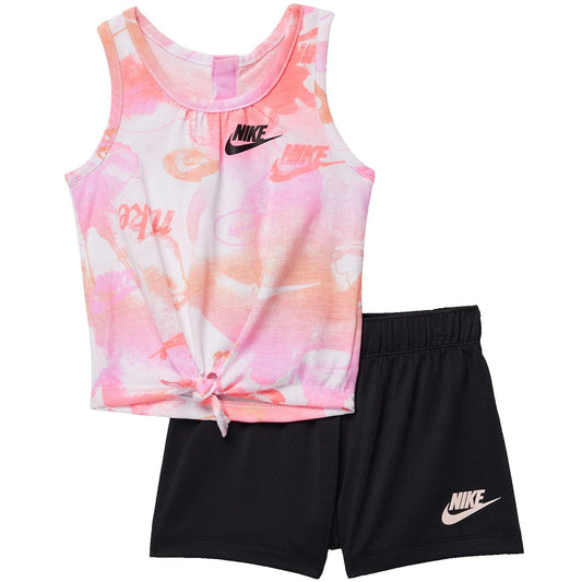 Nike Baby Girls Printed Knotted Tank Top Jersey Shorts Set Black Size 2T