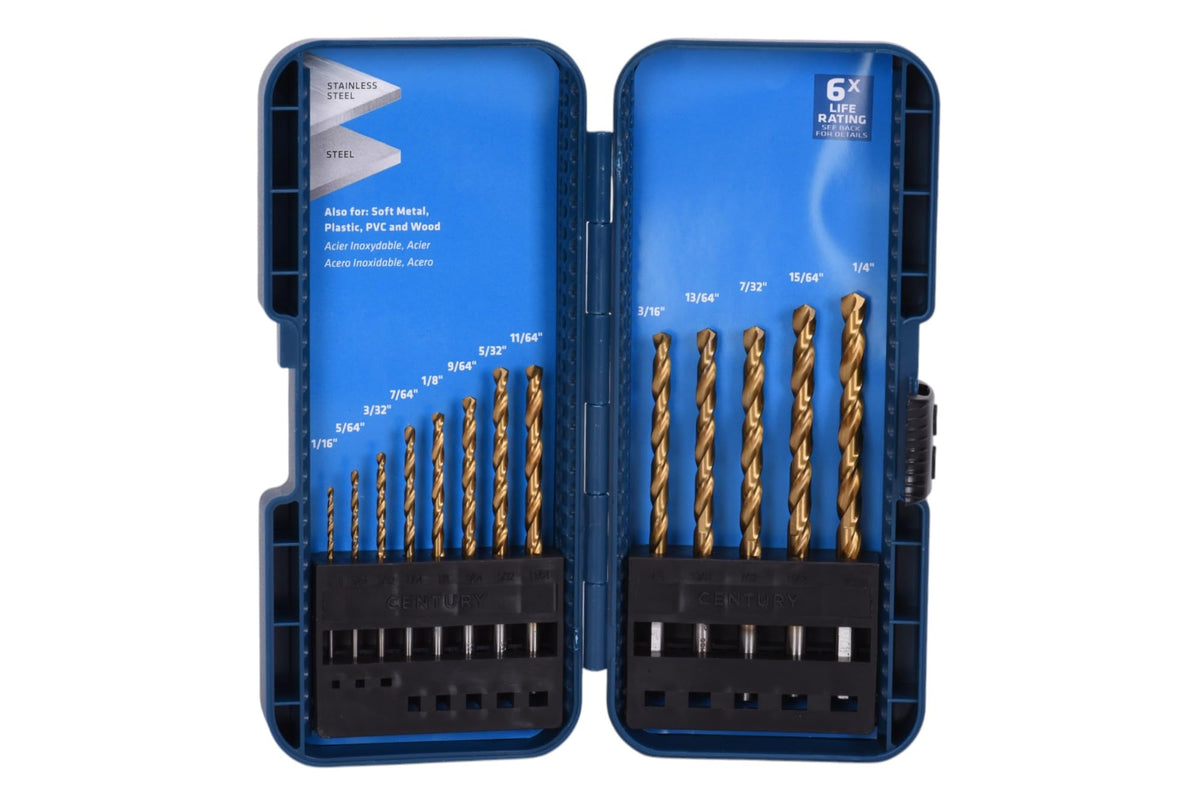 Century Drill & Tool 88439 13pc Titanium Drill Bit Set 1/16"-1/4" M2 HSS