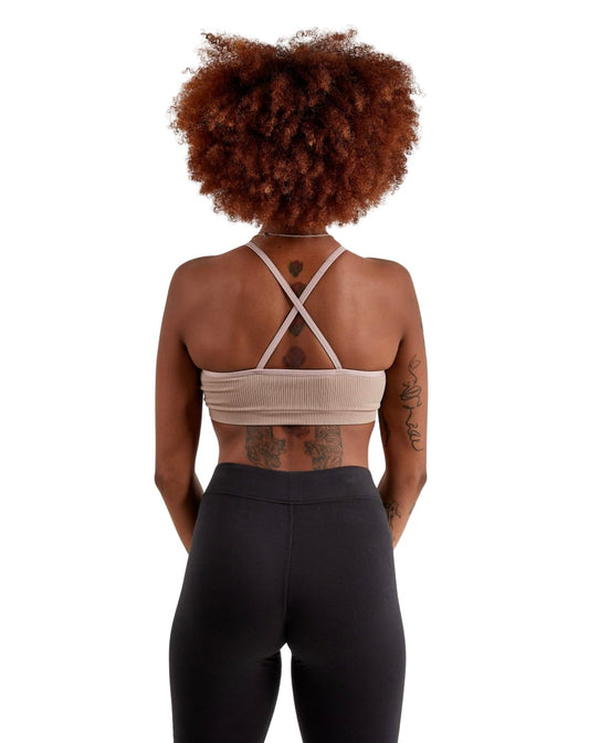 Nike Women's Indy Seamless Ribbed Light-Support Sports Bra, XL, Taupe/White