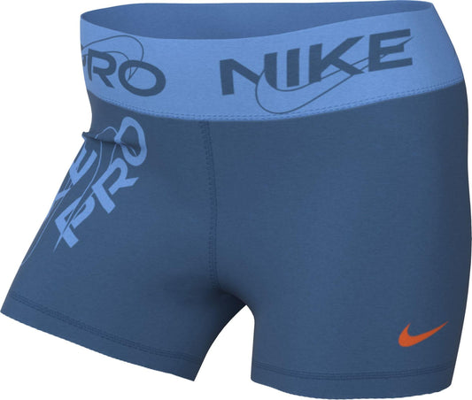 Nike Pro Women's Mid-Rise 3" Graphic Shorts (XXL, Regular, Industrial Blue)