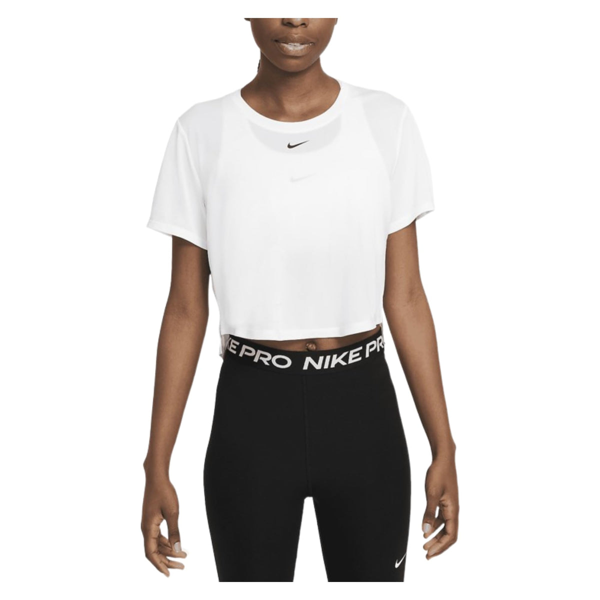 Nike Women's Cropped Dri-FIT Athletic Top White Workout Training Shirt Polyester
