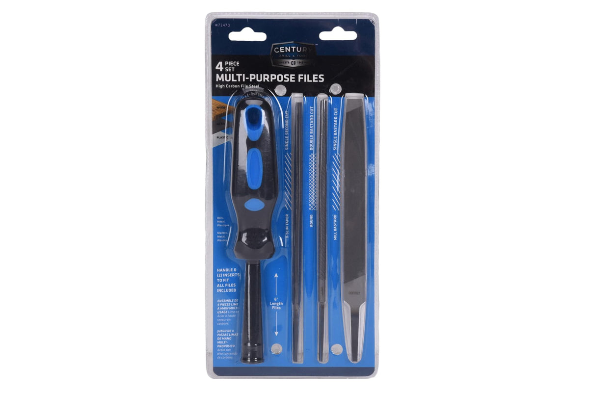 Century Drill & Tool 72470 4-Piece Hand File Set Mill Round Taper w/ Handle