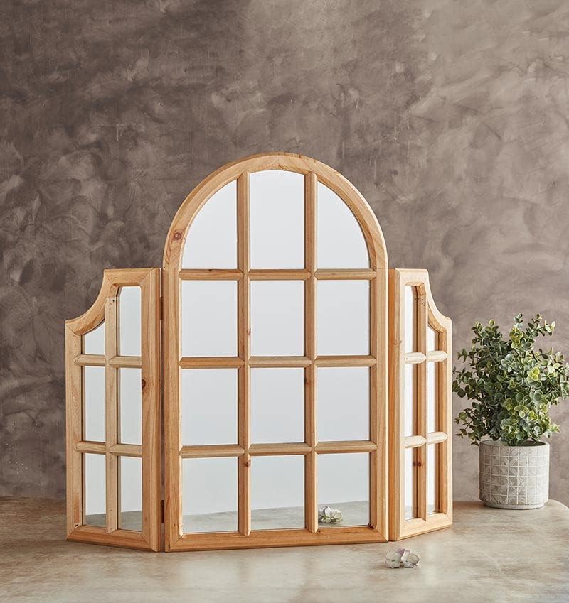 47th & Main Rustic Tri-Fold Wood Accent Mirror 24x31 for Home Decor