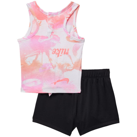 Nike Baby Girls Printed Knotted Tank Top Jersey Shorts Set Black Size 2T