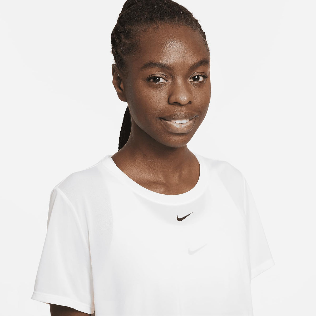 Nike Women's Cropped Dri-FIT Athletic Top White Workout Training Shirt Polyester